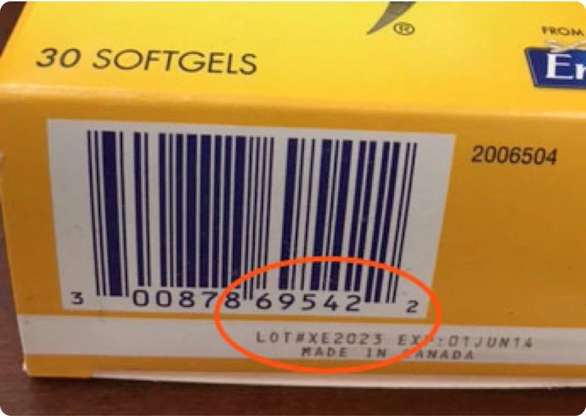 The Lot Number is near the Use By/Expiration Date