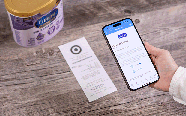 Go to the Enfamil App and navigate to the Rewards tab. Click the Upload Receipt icon. Click upload receipt and take an image of your receipt.