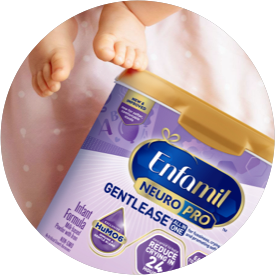 Baby feet next to a tub of Enfamil NeuroPro Gentlease