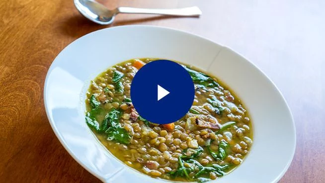 Bowl of lentil spinach soup