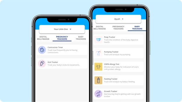 Enfamil Mobile App screen showcasing the app's trackers