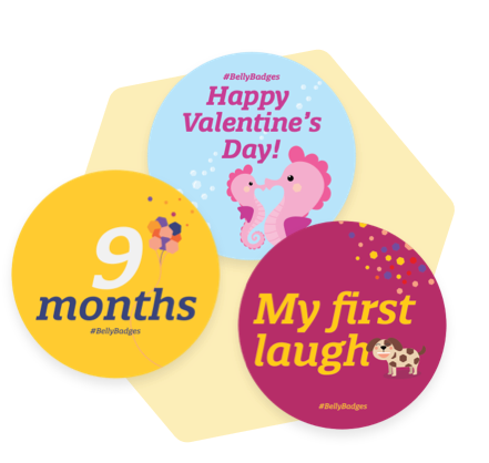 Three examples of the Enfamil Belly Badges