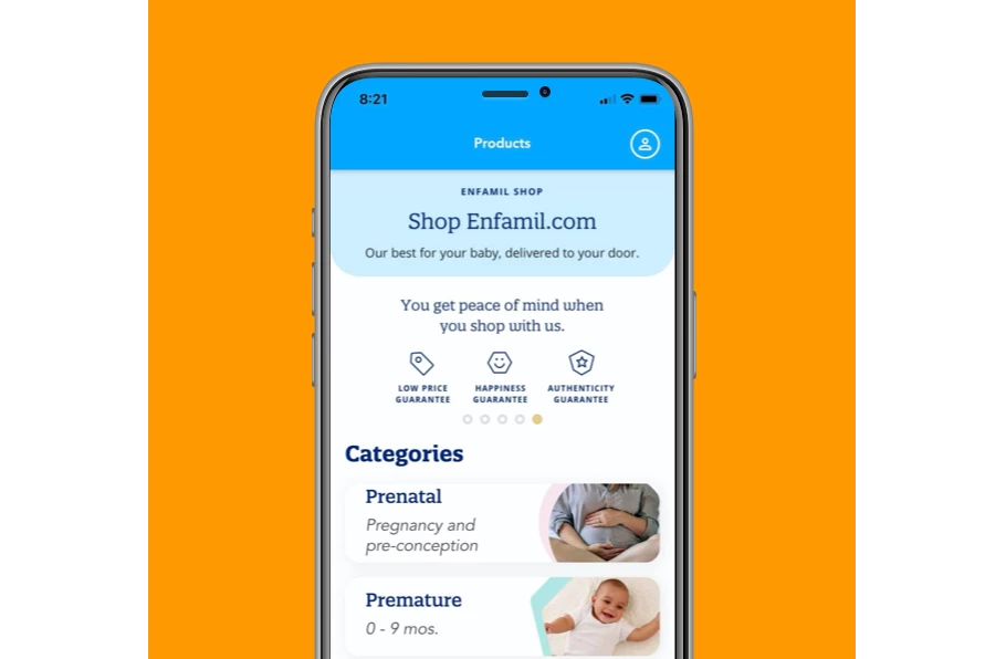Enfamil Mobile App screen showcasing Enfamil Shop