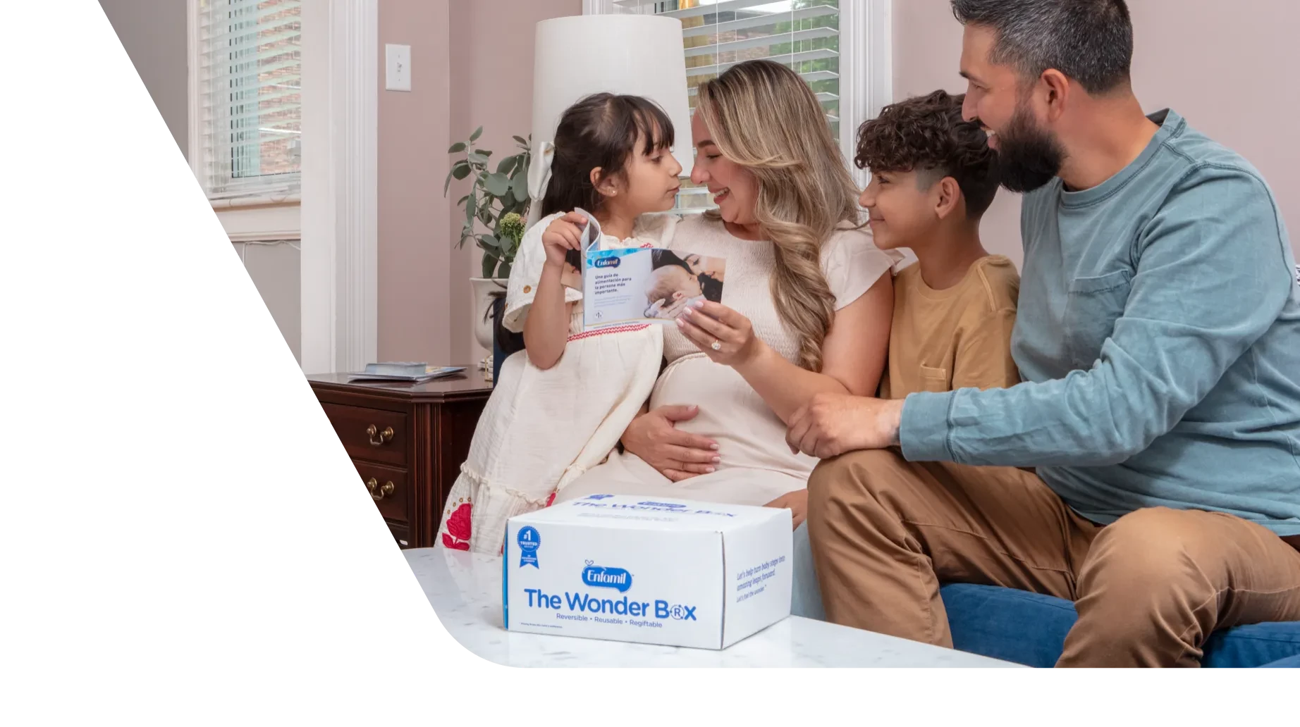 Family of four looking through the Wonder Box