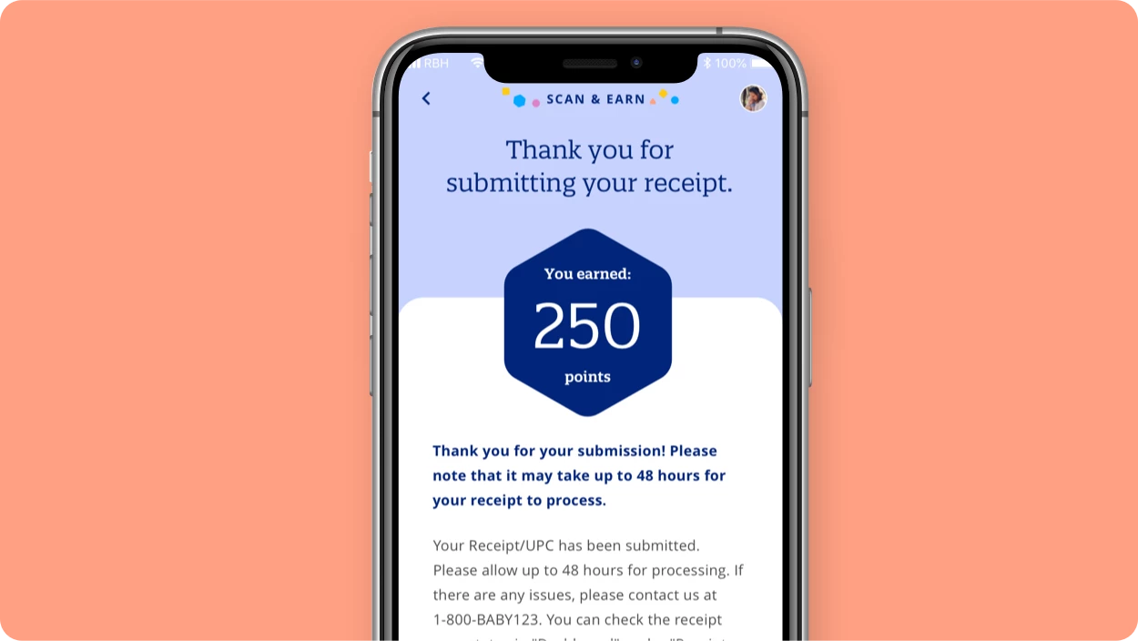 Enfamil Mobile App screen showcasing receipt submission